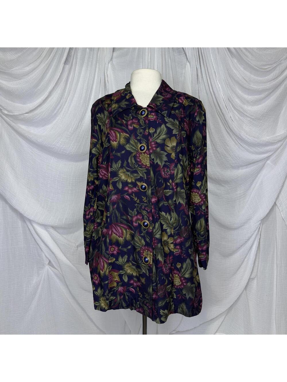 Vintage Whimsigoth Mothers Work Floral Button-Up Coat Medium